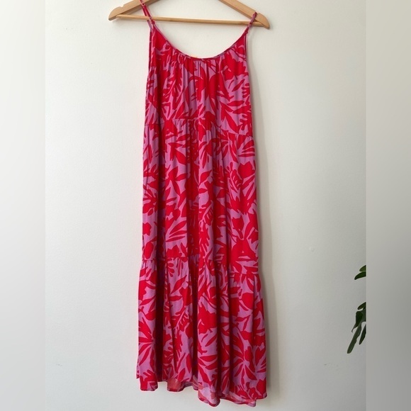 LOFT tropic floral strapped tiered midi dress. Size S. - Picture 4 of 8